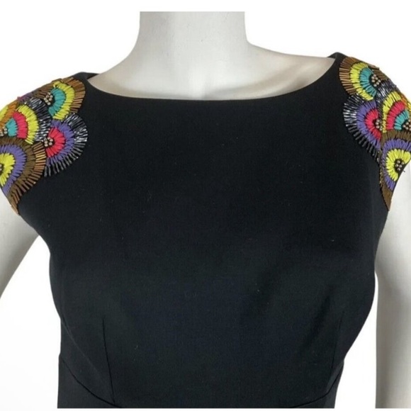 Trina Turk Black Mini Dress with Colorful beaded and embroidered Sleeves size 4 - Picture 3 of 5